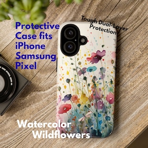 Watercolor Wildflower Phone Case | Tough Protective Case with Butterfly & Dragonfly | fits iPhone, Samsung Galaxy, and Pixel