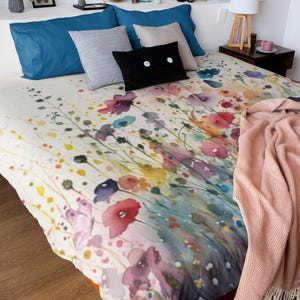 Dekbedovertrek aquarel wilde bloemen | Kleurrijk Queen King-Twin XL-beddengoed met bloemen | Wit Groen Blauw Rood Geel | Esthetiek tuinbloemen