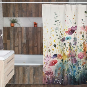 Wildflowers Shower Curtain | Colorful Floral Bathroom Décor | Spring Summer Home Accents | French Impressionist Garden Flowers Bath Mat Set