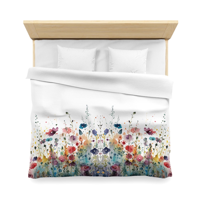 Watercolor Wildflowers Duvet Cover Colorful Floral Queen King Twin XL