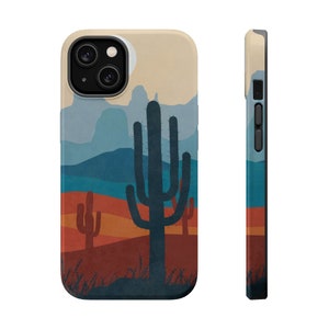 Desert Cactus MagSafe Compatible Tough Phone Case fits iPhone 15 14 13 Plus Pro Max Mini | SW Americana Mountain Summer Landscape Colorful