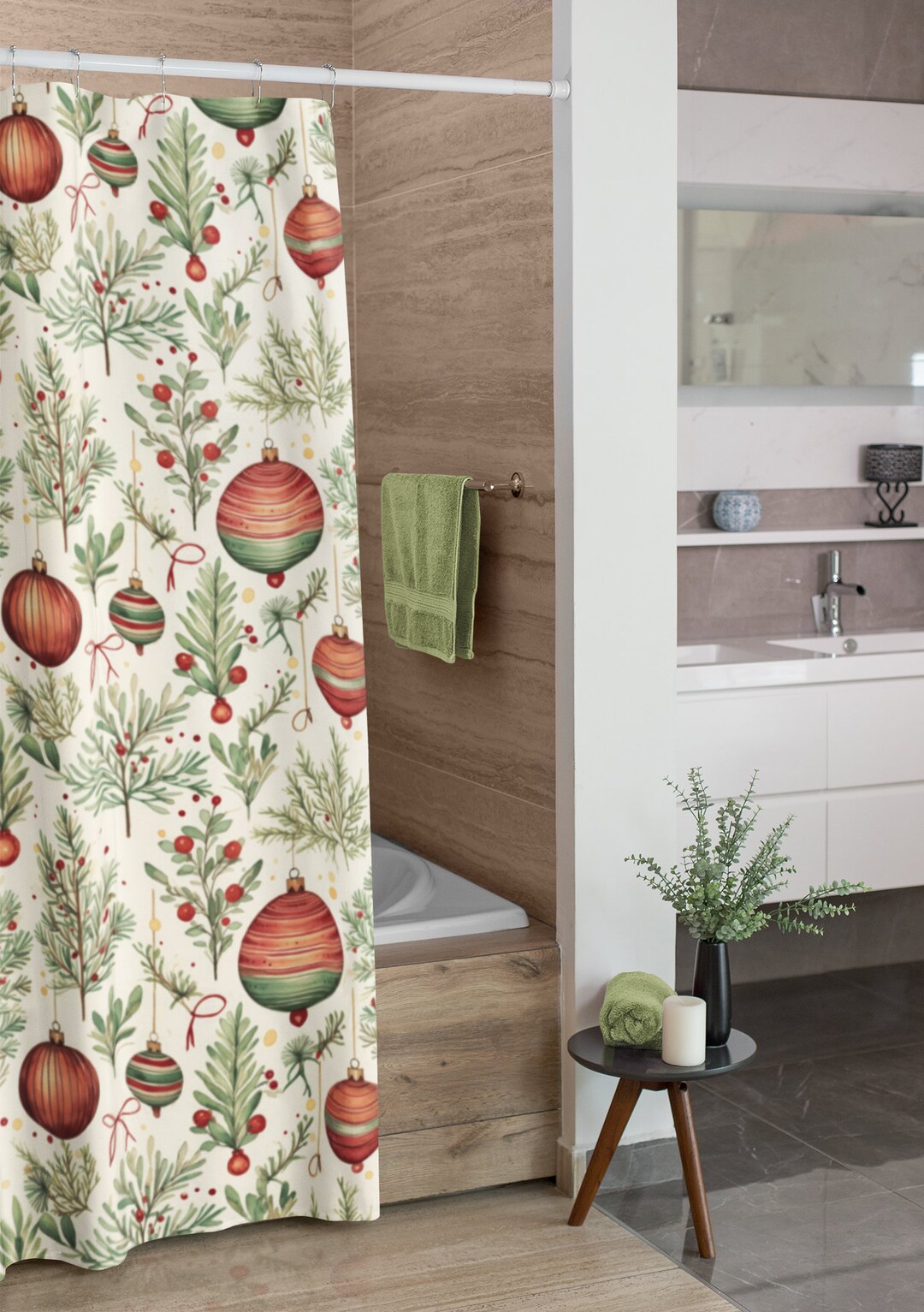 Traditionalist Christmas Shower Curtain Colorful Bathroom Décor Bath