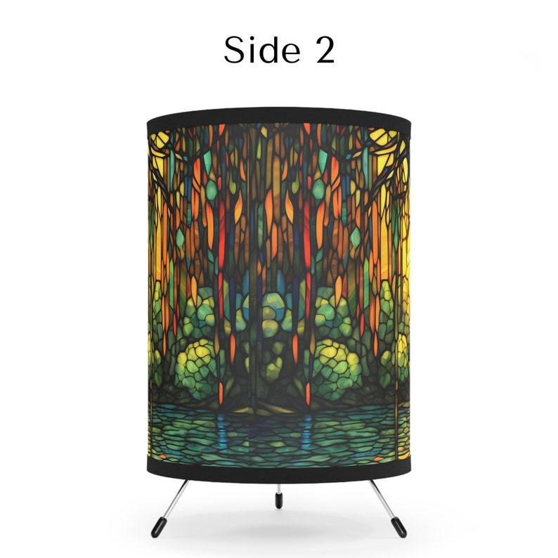 Lampe de table bayou en saule pleureur effet vitrail Paysage coloré au coucher du soleil Éclairage décoratif unique pour la maison Vert Orange Jaune image 4