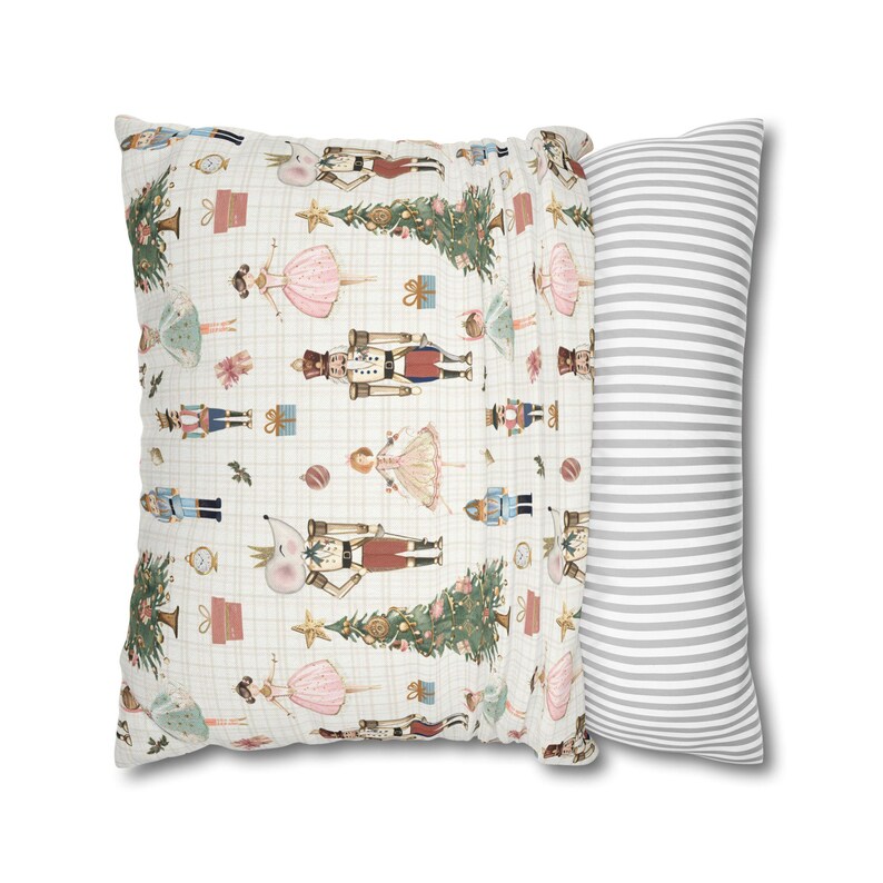 Nutcracker Square Throw Pillow or Cover – Cozy Winter Decor, Pink Beige Ballet Design, Pastel Christmas Cushion | Pinkmas Home Decor Accent image 8