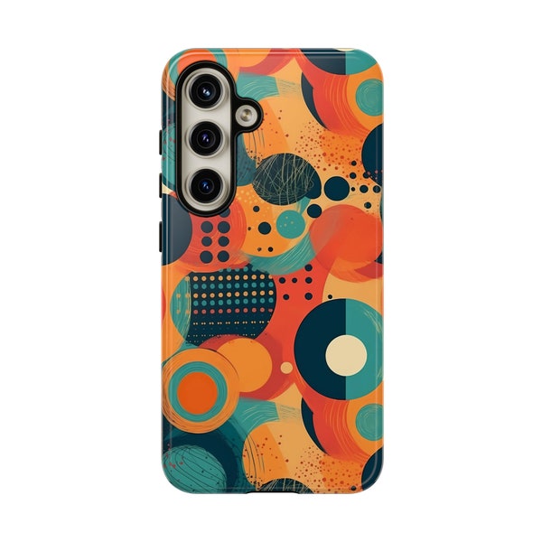 Modern Art Tough Phone Case fits Samsung Galaxy S24 S23 S22 S21 Plus | iPhone 15 14 13 12 11 Pro Max Mini | Pixel 8 7 6 5 Orange Green Black