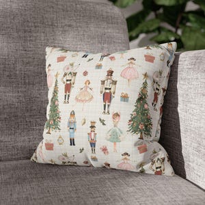 Nutcracker Square Throw Pillow or Cover – Cozy Winter Decor, Pink Beige Ballet Design, Pastel Christmas Cushion | Pinkmas Home Decor Accent image 6