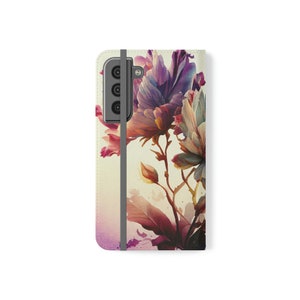 Floral Flip Phone Case Wallet case fits S23 20 21 22 Samsung Galaxy Iphone 11 12 13 Pro Max Mini Watercolor Flowers Garden Romantic Lovely