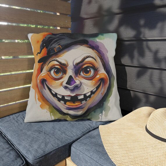 Ausgefallene Outdoor-Kissen | Gruseliges Halloween-Dekokissen | Schauriges Terrassen-Dekokissen | Dämonenschädel-Deko für die Veranda