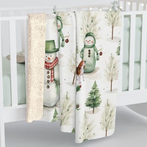 Sherpa Fleece Blanket | Winter Wonderland Cozy Christmas Throw | Farmhouse Snowman Seasonal Holiday Xmas Winter Home Décor | Roommate Gift