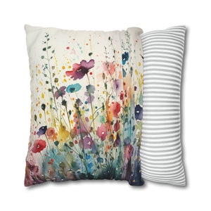 Square Wildflowers Throw Pillow Floral Accent Pillow Cottagecore Home Décor Garden Flowers Posies Pansies Pillowcase Colorful Euro Sham image 3