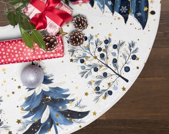 Tree Skirts, Blue Christmas Trees, Starry Festive Design, Holiday Home Decor, Christmas Decoration, Blue White Tree Skirt for Christmas Tree