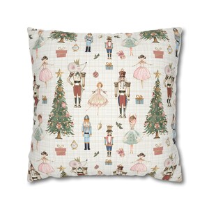 Nutcracker Square Throw Pillow or Cover – Cozy Winter Decor, Pink Beige Ballet Design, Pastel Christmas Cushion | Pinkmas Home Decor Accent image 4