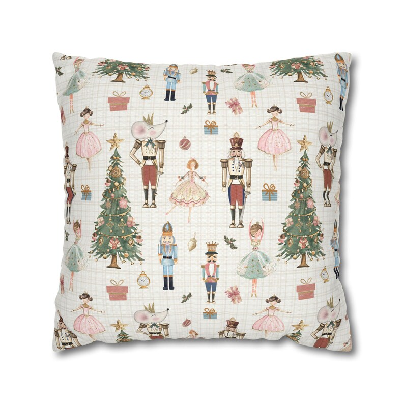 Nutcracker Square Throw Pillow or Cover – Cozy Winter Decor, Pink Beige Ballet Design, Pastel Christmas Cushion | Pinkmas Home Decor Accent image 4