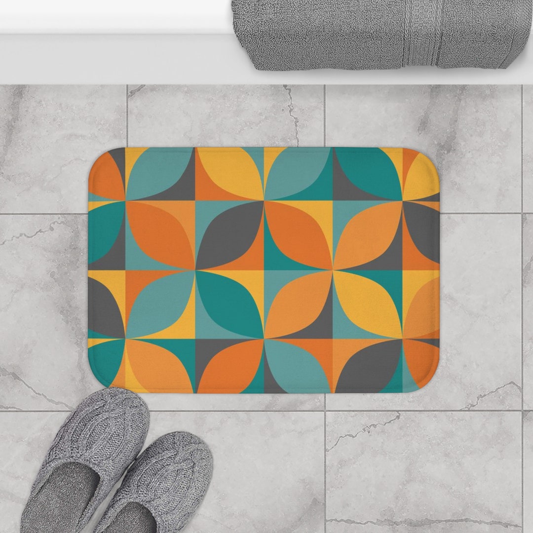 Bold Abstract Mid Century Modern Mosaic Tile Bath Mat Etsy