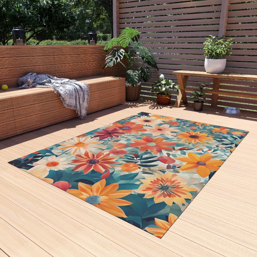 Floral Outdoor Rug | Colorful Flower Area Rug | Spring Summer Garden ...