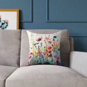 Square Wildflowers Throw Pillow Floral Accent Pillow Cottagecore Home Décor Garden Flowers Posies Pansies Pillowcase Colorful Euro Sham image 8