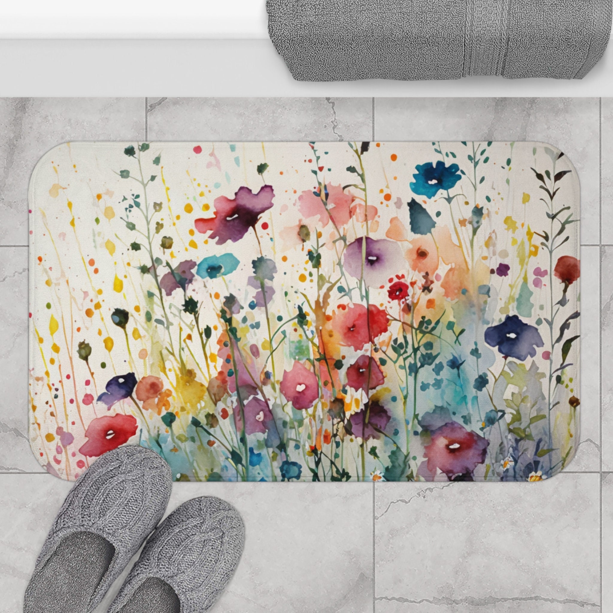 MontVoo Floral Kitchen Floor Mats Cushioned Anti Fatigue for House 1/2 inch Thick Non-Slip Kitchen Rugs and Mats Foam Standing Mat in Front of Sink, Office