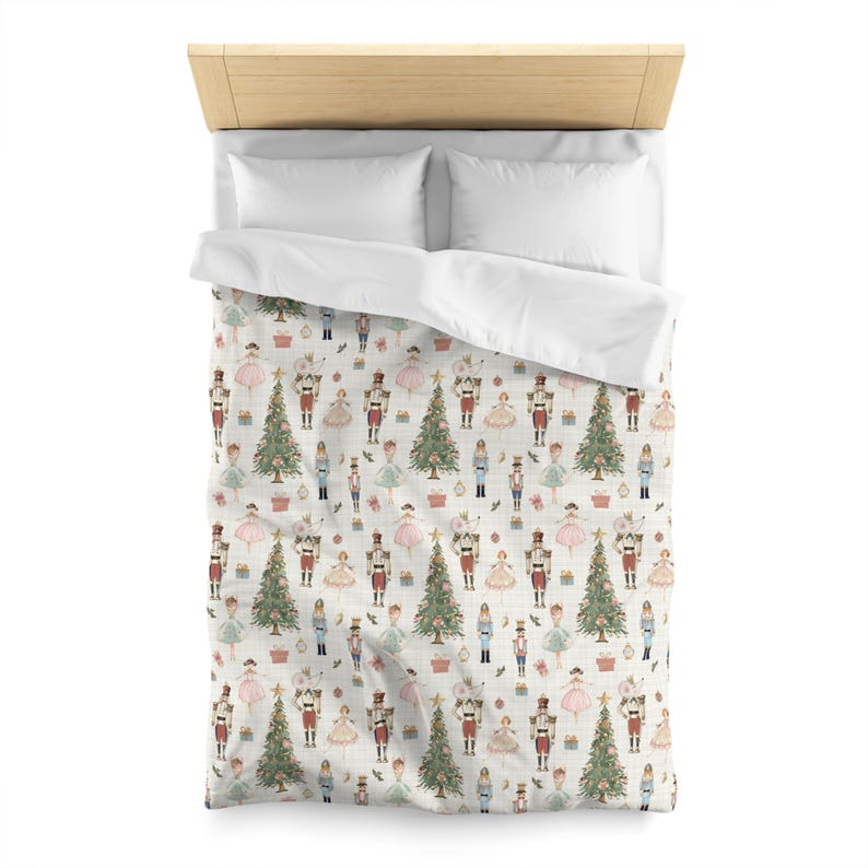 Nutcracker Cotton Duvet Cover - Cozy Winter Decor, Pink Beige Ballet Design, Christmas Bedspread, Kids Twin XL Bedding, Pinkmas Bed Cover image 9
