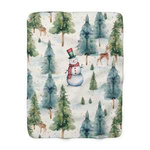 Sherpa Fleece Blanket | Winter Wonderland Cozy Christmas Throw | Forest Snowy Trees Seasonal Holiday Xmas Winter Home Décor | Roommate Gift