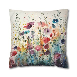 Square Wildflowers Throw Pillow Floral Accent Pillow Cottagecore Home Décor Garden Flowers Posies Pansies Pillowcase Colorful Euro Sham image 2