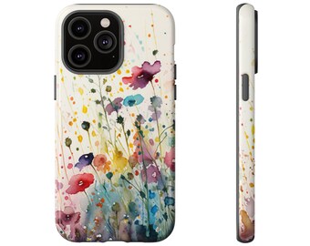 Étui robuste aquarelle fleurs sauvages, esthétique florale, compatible avec Samsung S24 S23 S22 S21 Plus Ultra | iPhone 15 14 13 12 11 Mini Pro Max Pixel 8 7 6 5