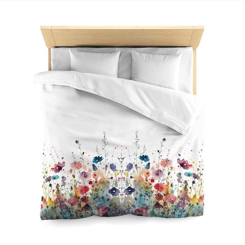 Watercolor Wildflowers Duvet Cover Colorful Floral Queen King Twin XL