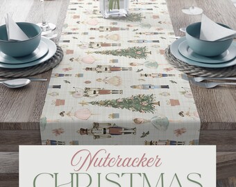 Nutcracker Table Runner, Cozy Winter Decor, Pink Beige Ballet Christmas Accents, Holiday Dining, Cotton Bed Runner, Ballerina Gift