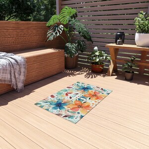 Watercolor Wildflowers Outdoor Rug | Colorful Abstract Floral Patio ...