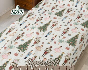 Nutcracker Velveteen Plush Blanket | Cozy Winter Throw | Sugar Plum Fairy Mouse King Decor | Soft Fleece Kids Bedding | Pink Beige Ballet