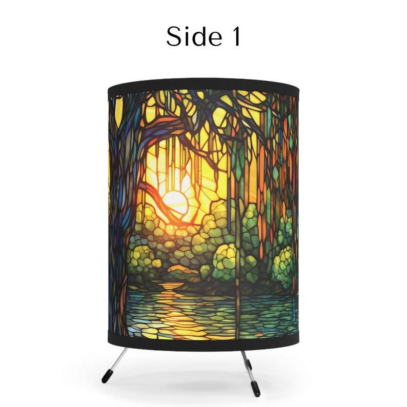 Lampe de table bayou en saule pleureur effet vitrail Paysage coloré au coucher du soleil Éclairage décoratif unique pour la maison Vert Orange Jaune image 3