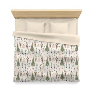 Nutcracker Cotton Duvet Cover - Cozy Winter Decor, Pink Beige Ballet Design, Christmas Bedspread, Kids Twin XL Bedding, Pinkmas Bed Cover image 6