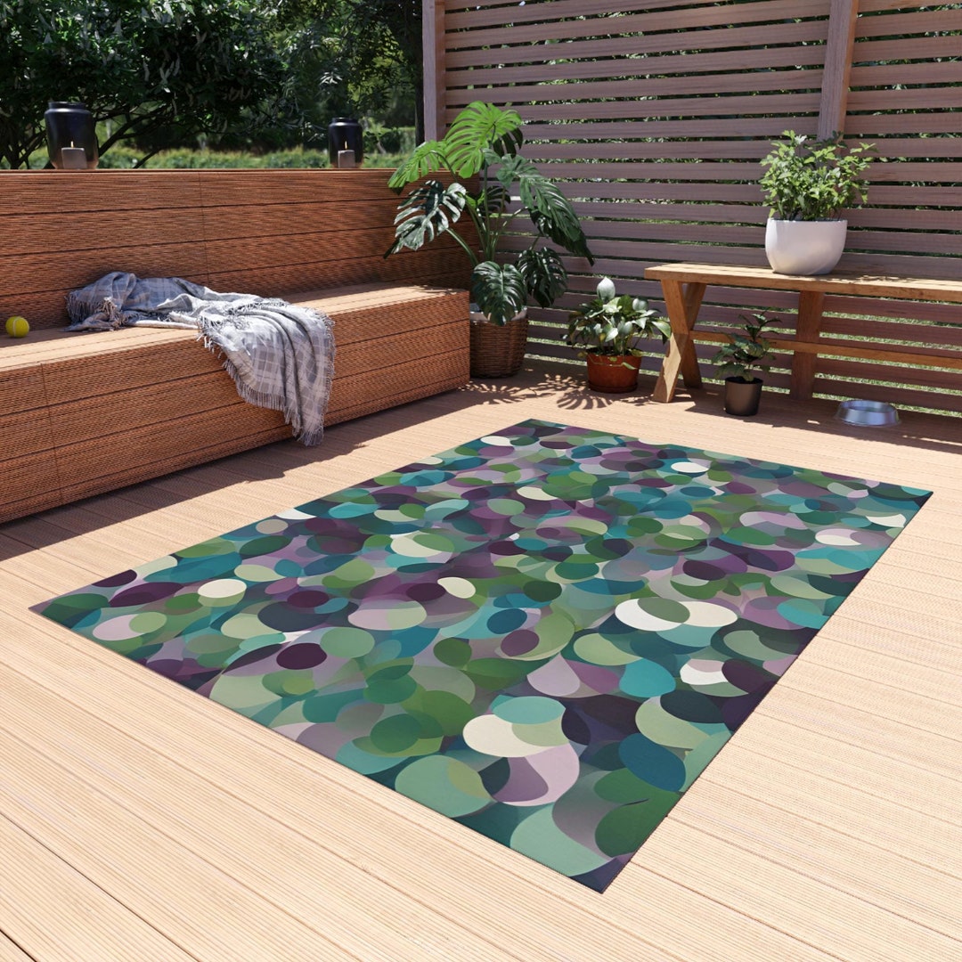 Outdoor Rug | Abstract Modern Art Accent Patio Carpet Runner | Blue ...
