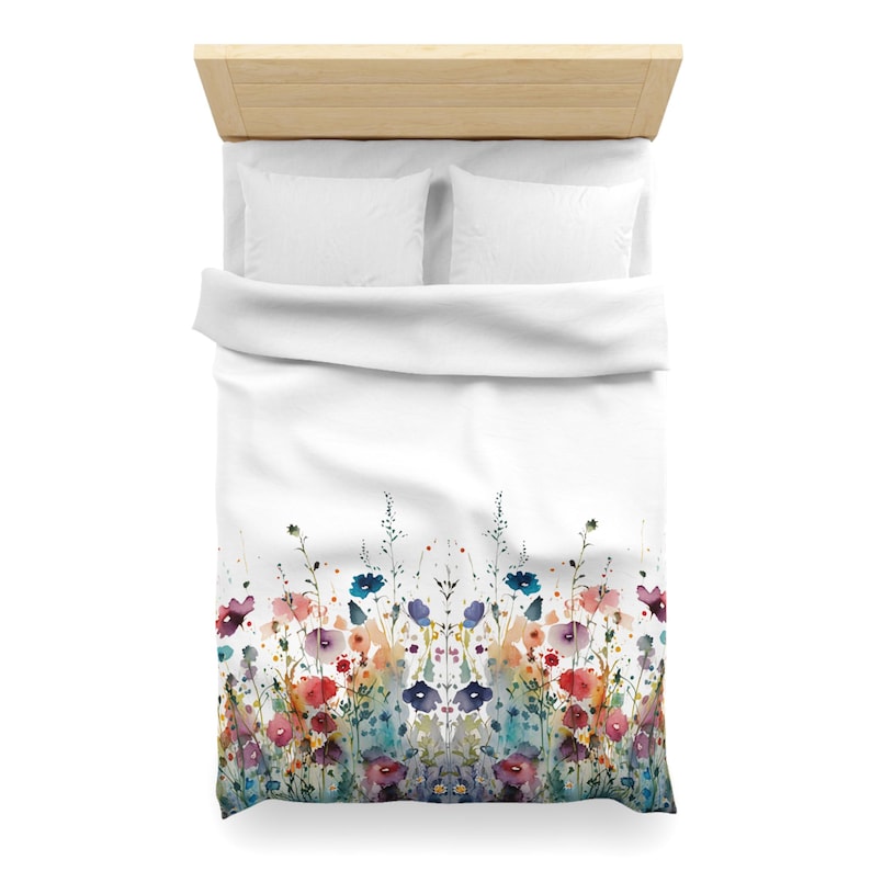 Watercolor Wildflowers Duvet Cover Colorful Floral Queen King Twin XL