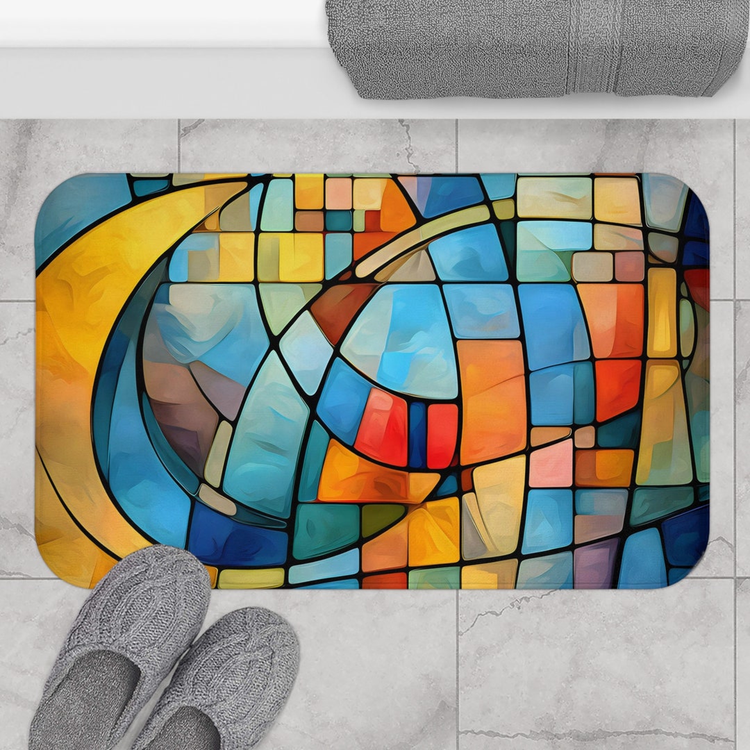 Art Deco Colorblock Mosaic Stained Glass Design Bath Mat Colorful ...