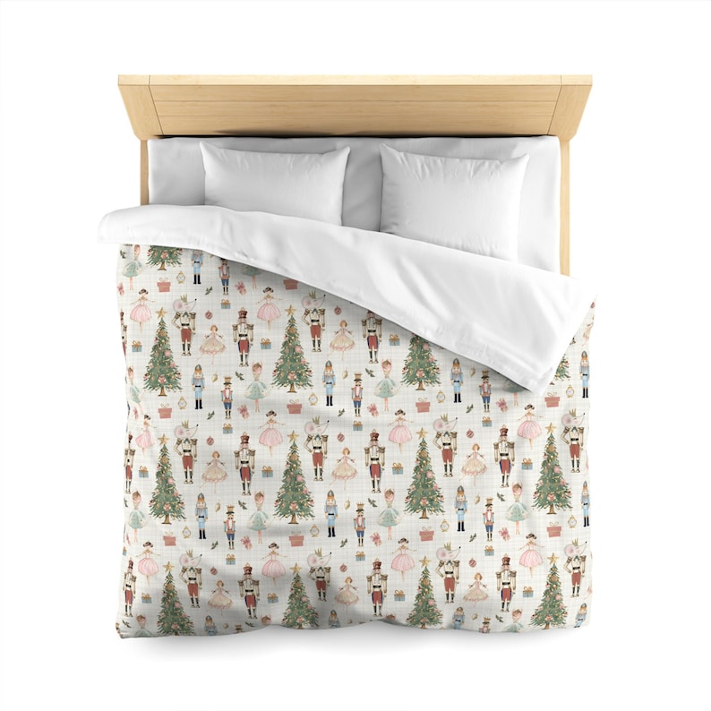 Nutcracker Cotton Duvet Cover - Cozy Winter Decor, Pink Beige Ballet Design, Christmas Bedspread, Kids Twin XL Bedding, Pinkmas Bed Cover image 5