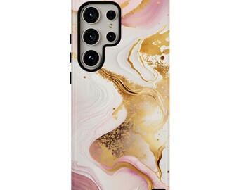 Pink Gold Marble Tough Phone Case | Geode Agate fits Samsung S24 S23 S22 S21 S20 Plus | iPhone 15 14 13 12 11 8 Mini Pro Max | Pixel 8 7 6 5