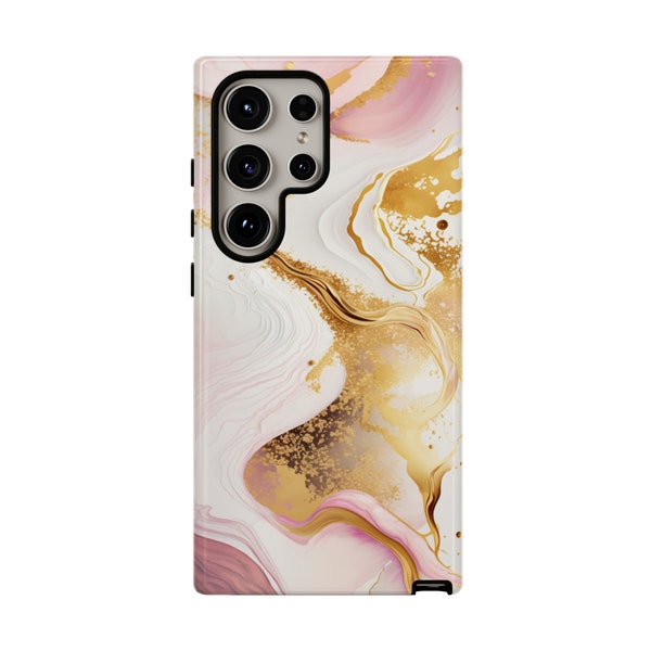 Pink Gold Marble Tough Phone Case | Geode Agate fits Samsung S24 S23 S22 S21 S20 Plus | iPhone 15 14 13 12 11 8 Mini Pro Max | Pixel 8 7 6 5