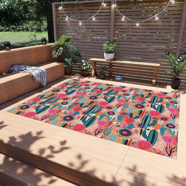 Pink Floral Outdoor Rug Etsy