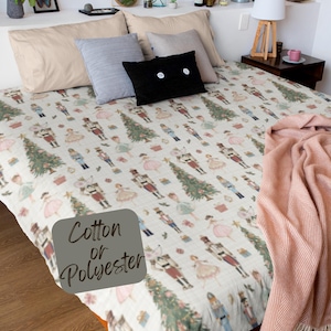Funda nórdica de algodón Cascanueces: acogedora decoración invernal, diseño de ballet rosa y beige, colcha navideña, ropa de cama infantil Twin XL, funda de cama Pinkmas