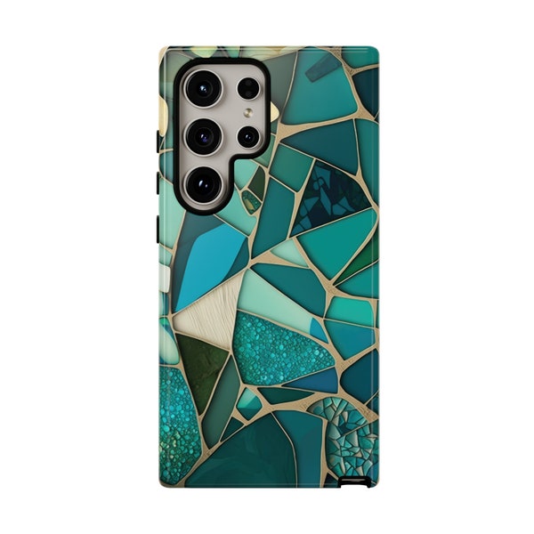 Sea Glass Geode Agate Mosaic Tough Phone Case fits Galaxy S24 S23 S22 S21 S20 Plus Ultra | iPhone 15 14 13 12 11 Pro Max Mini  Pixel 8 7 6 5