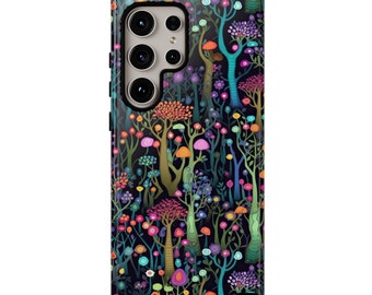 Coque de portable robuste Enchanted Forest pour Galaxy S24 S23 S22 S21 S20 Plus | iPhone 15 14 13 12 11 Pro Max Mini | Pixel 8 7 6 5 Arbres Champignons