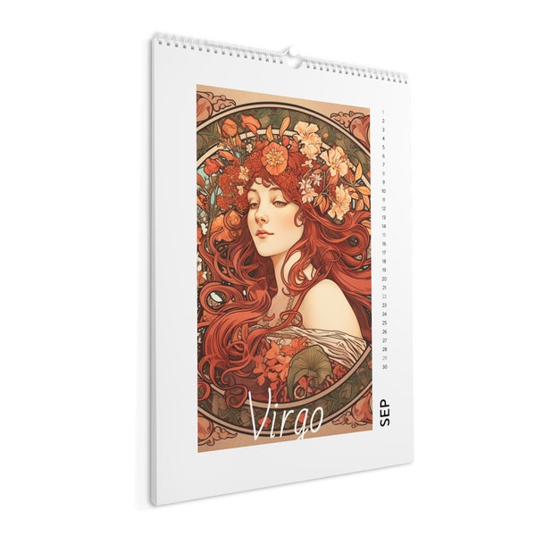 Zodiac Art Nouveau Calendar 2024, Wall Calendar, Yule Gift, Boho home, Eclectic, Christmas Gift, Boho Gift, Eclectic, Witchy Decor,