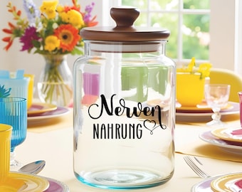 Aufkleber Nervennahrung | Glasaufkleber  | Vinylaufkleber | Süßigkeiten-Glas | Rub On Sticker | Nervennahrung Sticker | Bonbon Glas
