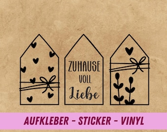 Aufkleber Häuser | Glasaufkleber | Sticker | Deko Aufkleber | Häuserliebe | Haus mit Herz | Aufkleber Willkommen Zuhause