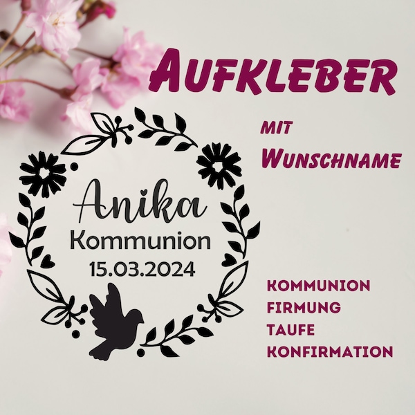 Personalisierter Aufkleber | | Vinyl-Aufkleber | Gestalte persönliche Geschenke und Deko für Kommunion, Taufe, Firmung, Konfirmation usw