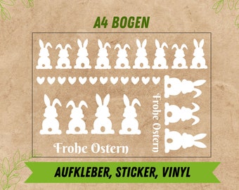 Aufkleber A4, Ostern, Hallo Frühling, Vinyl Aufkleber, Schriftzug, Frohe Ostern, Herzchen, Osterhasen