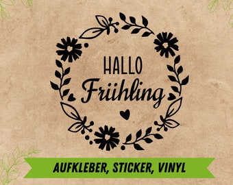 Aufkleber, Glassticker, Hallo Frühling, Vinyl Aufkleber