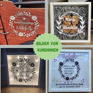 Vinyl Aufkleber mit Wunschtext, personalisiert Geschenkidee für Hochzeit, Taufe, Kommunion, Geburtstag, Einzug, Jubiläum und vieles mehr. Bild 6