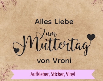 Aufkleber zum Muttertag für Blumentopf, Gießkanne, Holzkiste | Personalisierter Vinyl Aufkleber | Wunschname | Geschenkidee