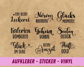 Aufkleber Nervennahrung |  Geheimvorrat | Glück im Glas | Kleine Auszeit | Glasaufkleber  | Rub On | Geschenkidee | Süßigkeiten Glas